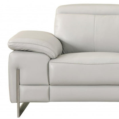 71" Light Gray And Silver Genuine Leather Loveseat HomeRoots
