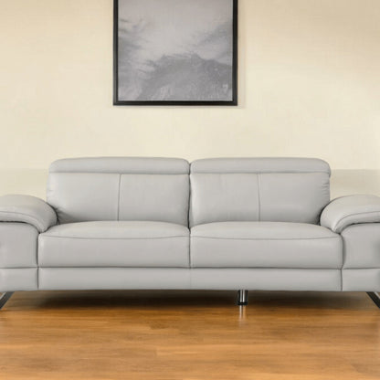 87" Light Gray Italian Leather Sofa With Silver Legs HomeRoots