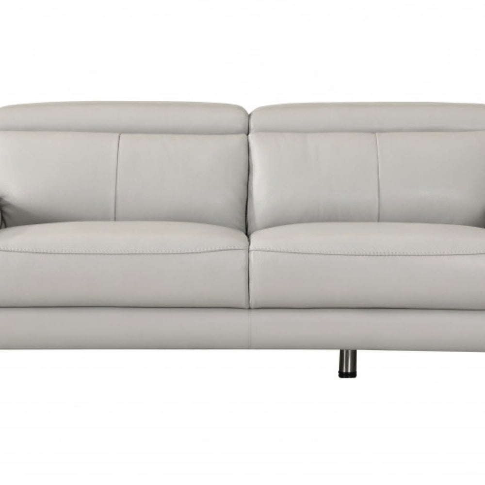 87" Light Gray Italian Leather Sofa With Silver Legs HomeRoots