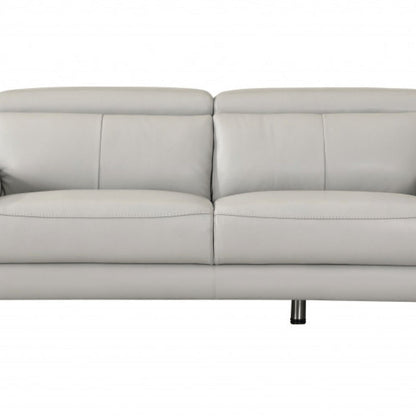 87" Light Gray Italian Leather Sofa With Silver Legs HomeRoots