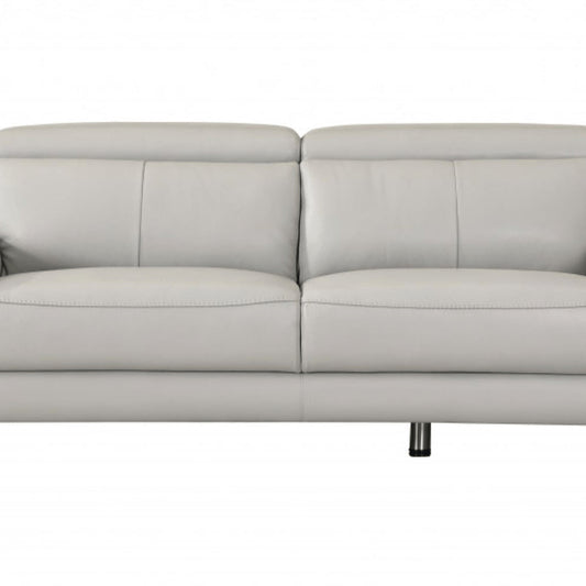87" Light Gray Italian Leather Sofa With Silver Legs HomeRoots