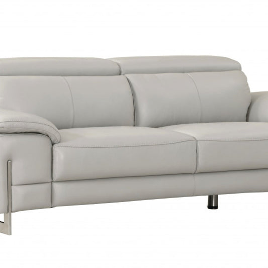 87" Light Gray Italian Leather Sofa With Silver Legs HomeRoots