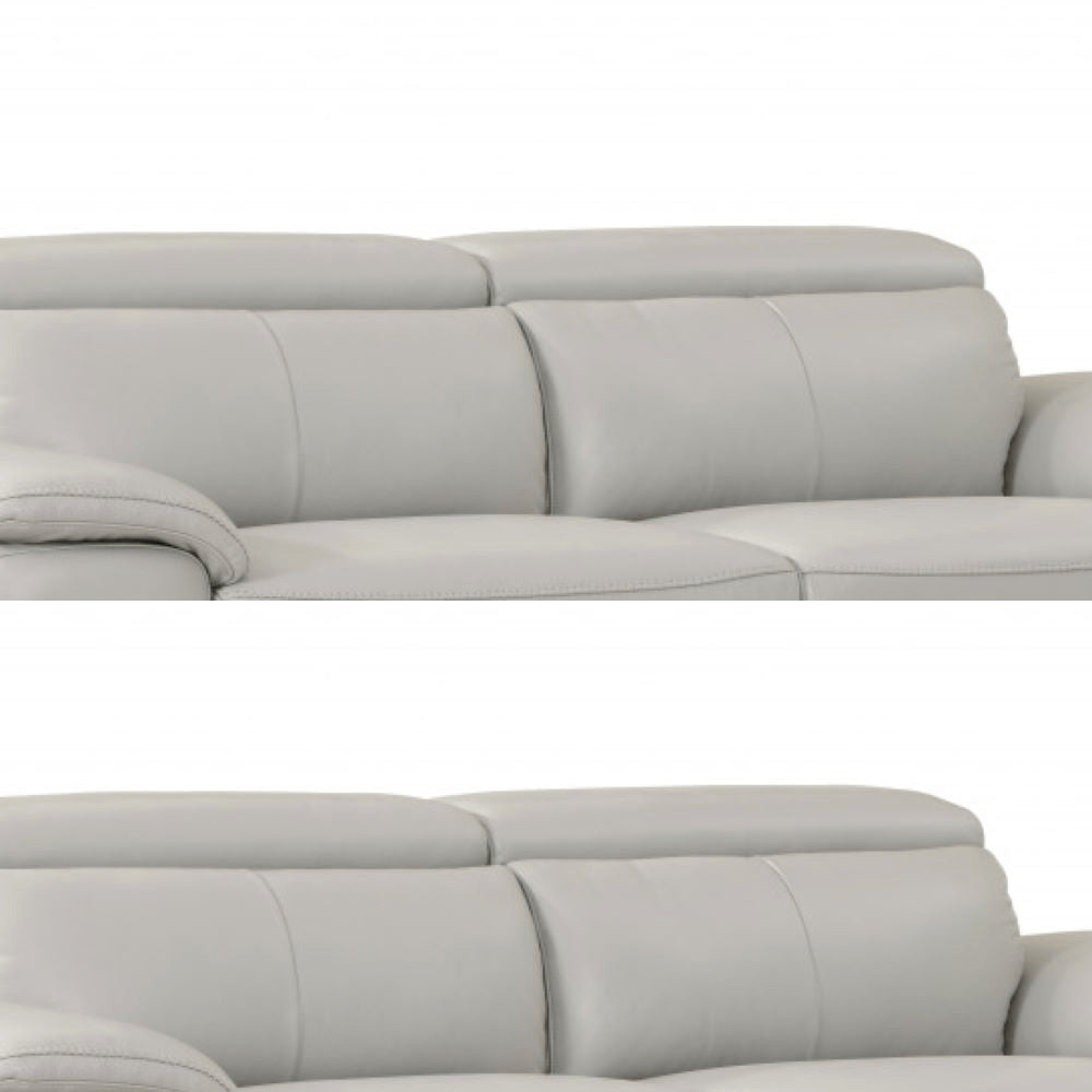 87" Light Gray Italian Leather Sofa With Silver Legs HomeRoots