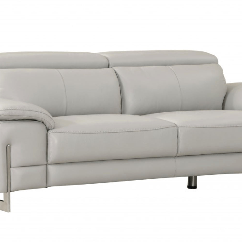 87" Light Gray Italian Leather Sofa With Silver Legs HomeRoots
