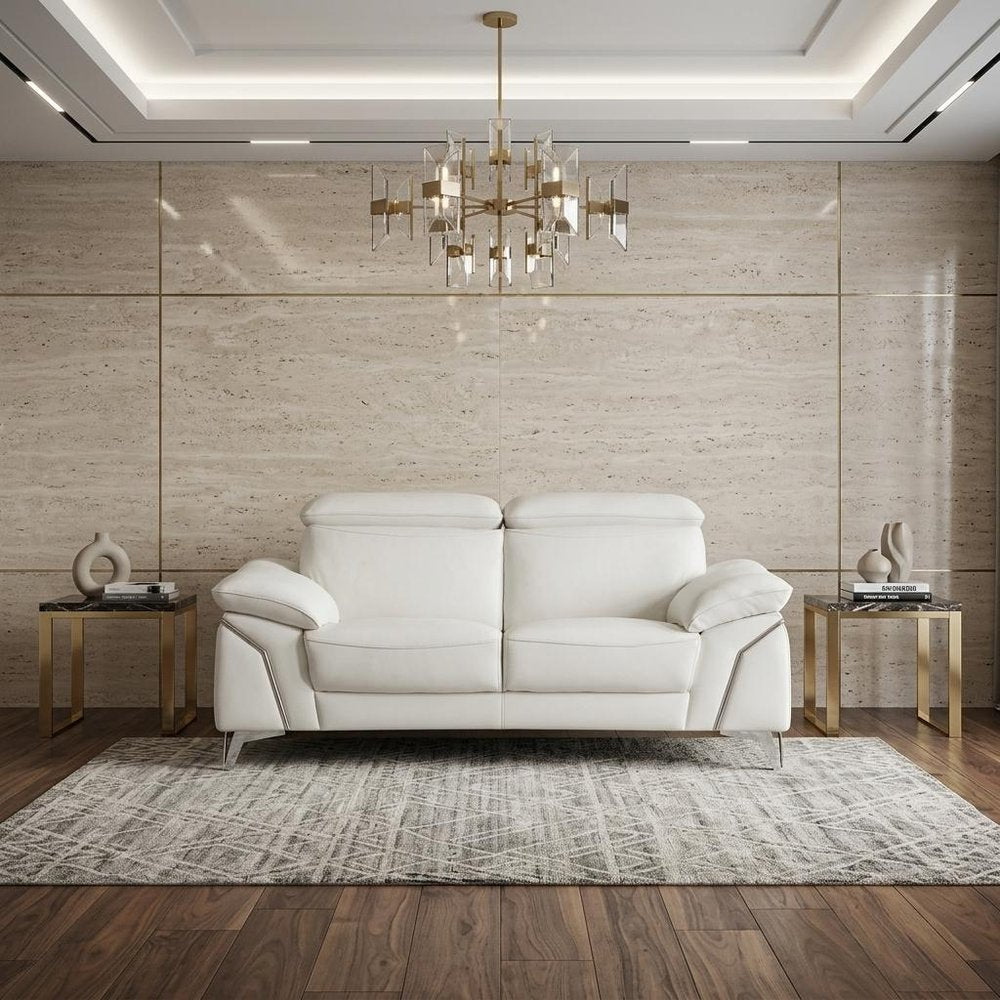 71" White Italian Leather Sofa With Silver Legs HomeRoots
