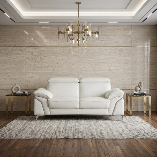 71" White Italian Leather Sofa With Silver Legs HomeRoots