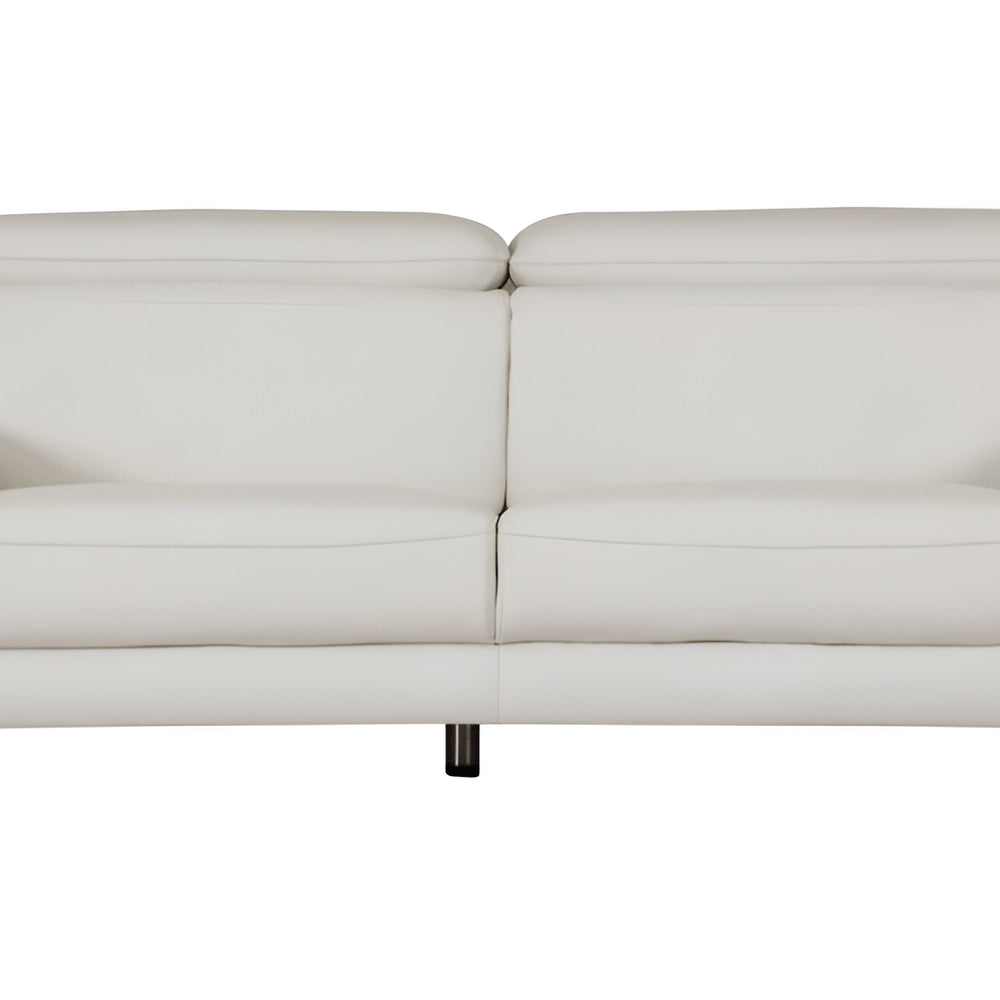 87" White Italian Leather Sofa With Silver Legs HomeRoots