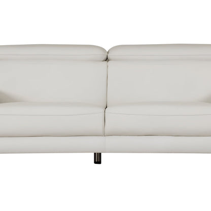 87" White Italian Leather Sofa With Silver Legs HomeRoots