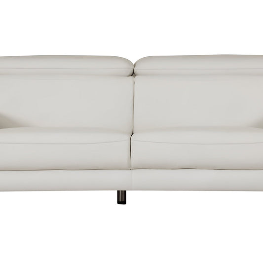 87" White Italian Leather Sofa With Silver Legs HomeRoots