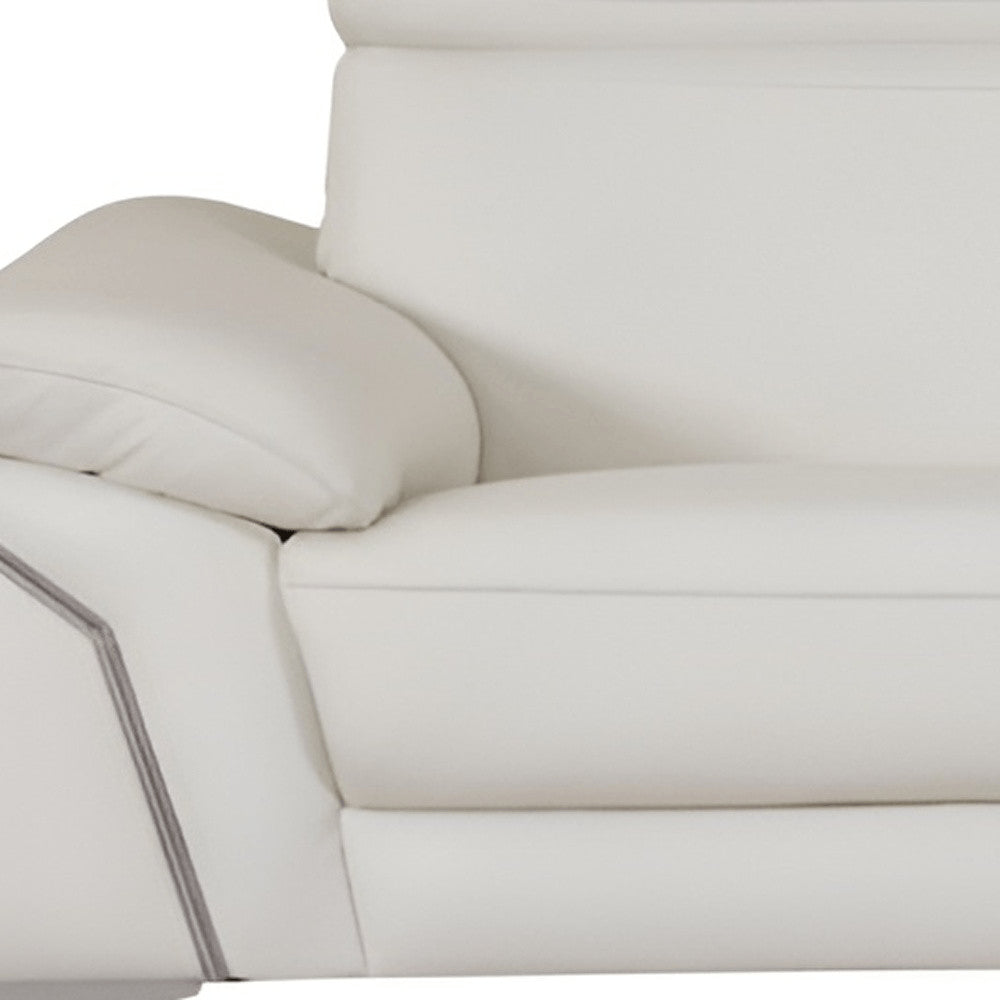 87" White Italian Leather Sofa With Silver Legs HomeRoots