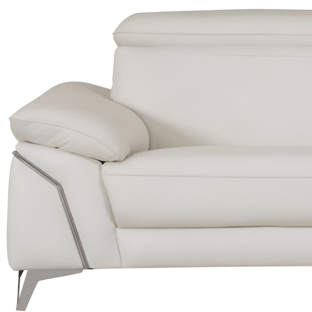 87" White Italian Leather Sofa With Silver Legs HomeRoots