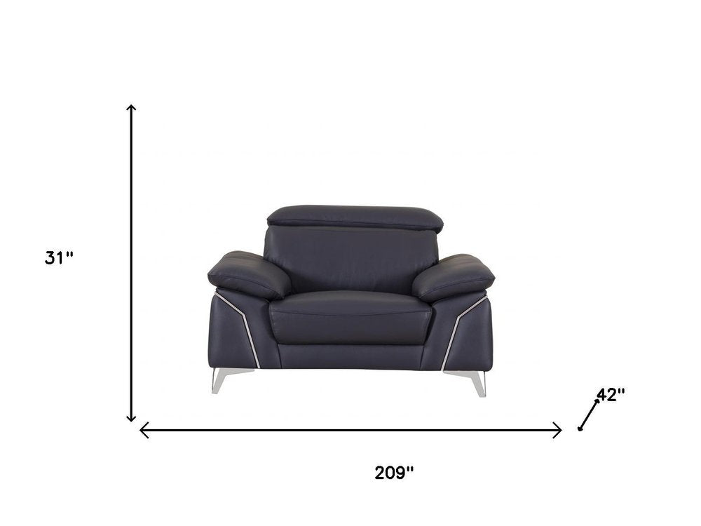 Three Piece Indoor Blue Italian Leather Six Person Seating Set HomeRoots