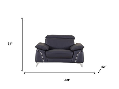 Three Piece Indoor Blue Italian Leather Six Person Seating Set HomeRoots