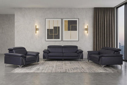 Three Piece Indoor Blue Italian Leather Six Person Seating Set HomeRoots