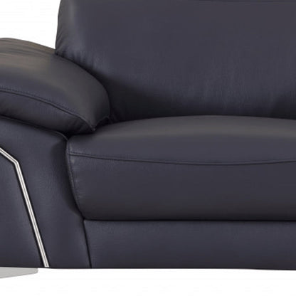 Three Piece Indoor Blue Italian Leather Six Person Seating Set HomeRoots