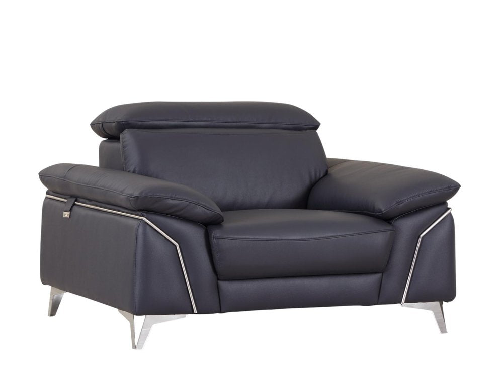 51" Blue And White Genuine Leather Chair and a Half HomeRoots