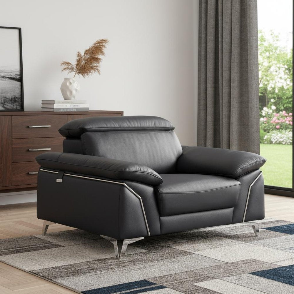 51" Blue And White Genuine Leather Chair and a Half HomeRoots