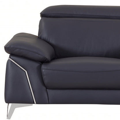 51" Blue And White Genuine Leather Chair and a Half HomeRoots