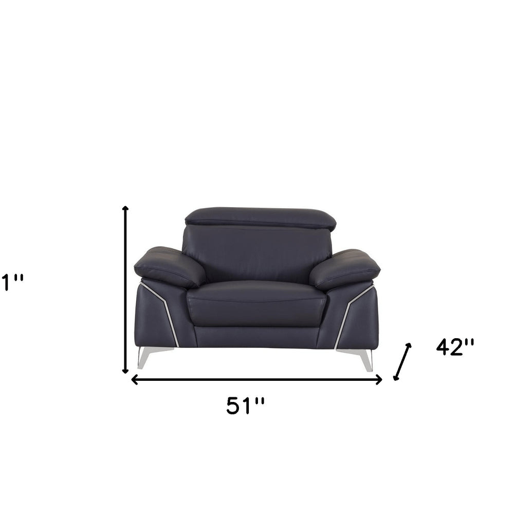 51" Blue And White Genuine Leather Chair and a Half HomeRoots