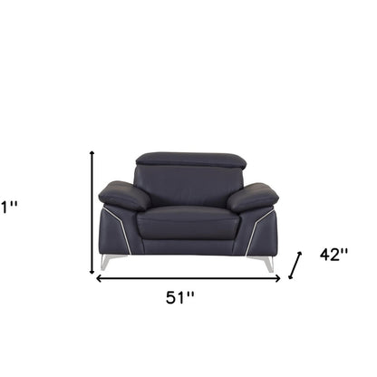 51" Blue And White Genuine Leather Chair and a Half HomeRoots