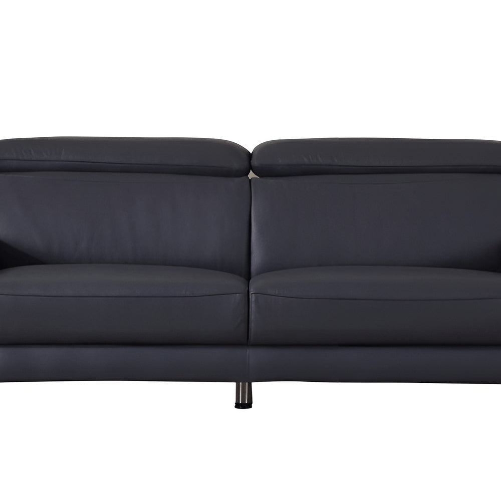 87" Blue Italian Leather Sofa With Silver Legs HomeRoots