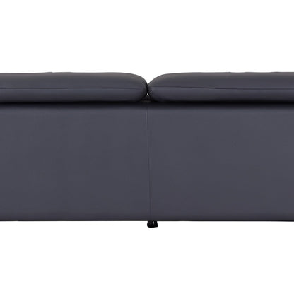 87" Blue Italian Leather Sofa With Silver Legs HomeRoots