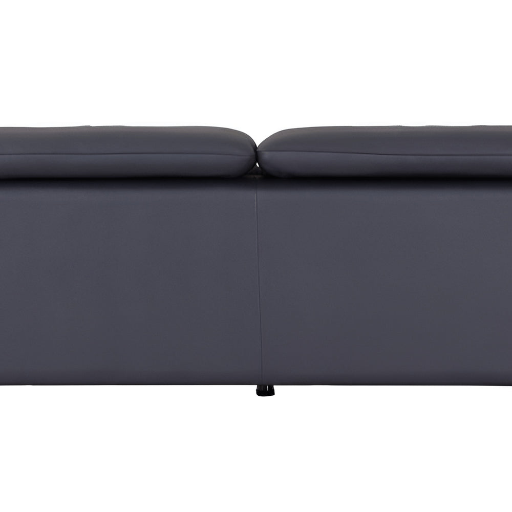 87" Blue Italian Leather Sofa With Silver Legs HomeRoots