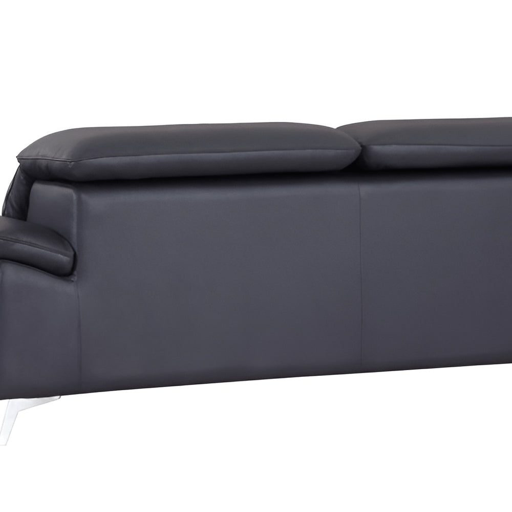 87" Blue Italian Leather Sofa With Silver Legs HomeRoots
