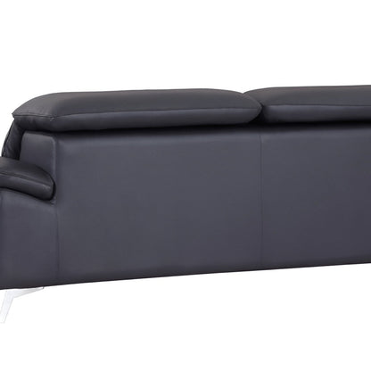 87" Blue Italian Leather Sofa With Silver Legs HomeRoots