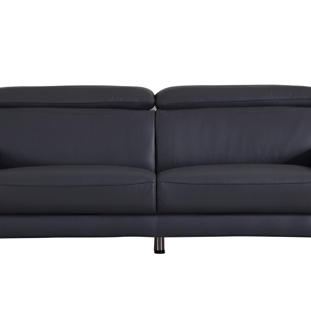 87" Blue Italian Leather Sofa With Silver Legs HomeRoots