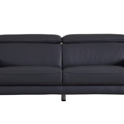 87" Blue Italian Leather Sofa With Silver Legs HomeRoots