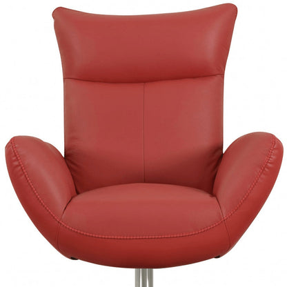 37" Red And Silver Genuine Leather Swivel Lounge Chair HomeRoots