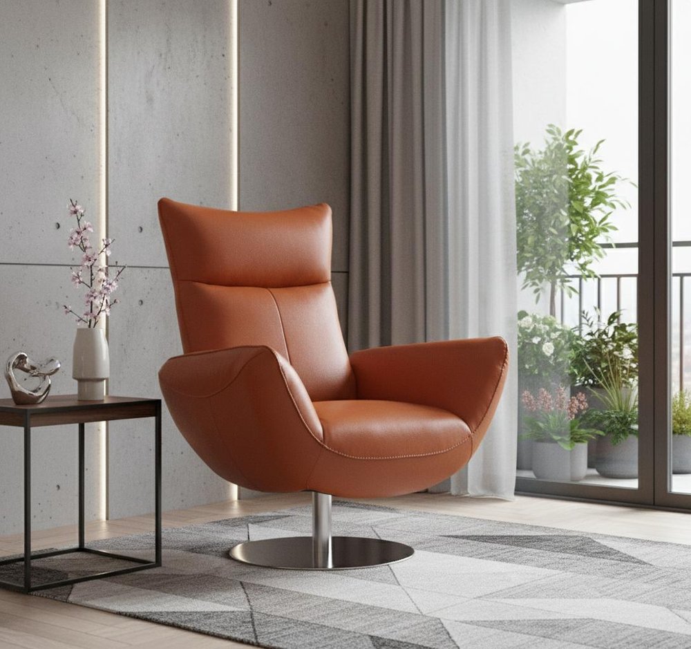 37" Orange And Silver Genuine Leather Lounge Chair HomeRoots