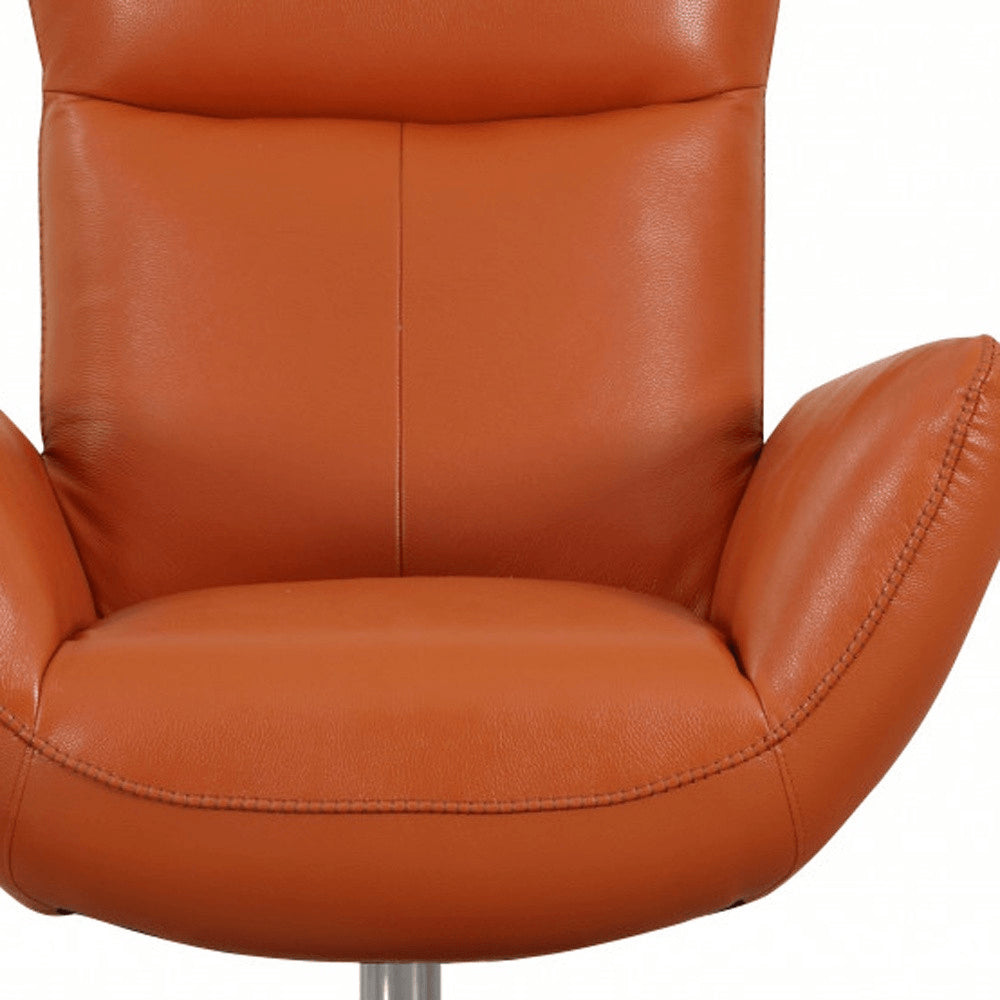 37" Orange And Silver Genuine Leather Lounge Chair HomeRoots
