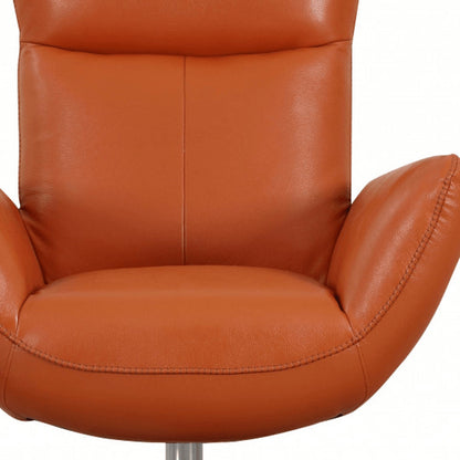 37" Orange And Silver Genuine Leather Lounge Chair HomeRoots