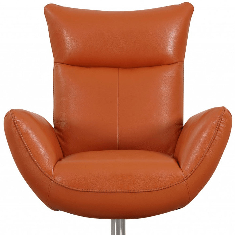 37" Orange And Silver Genuine Leather Lounge Chair HomeRoots