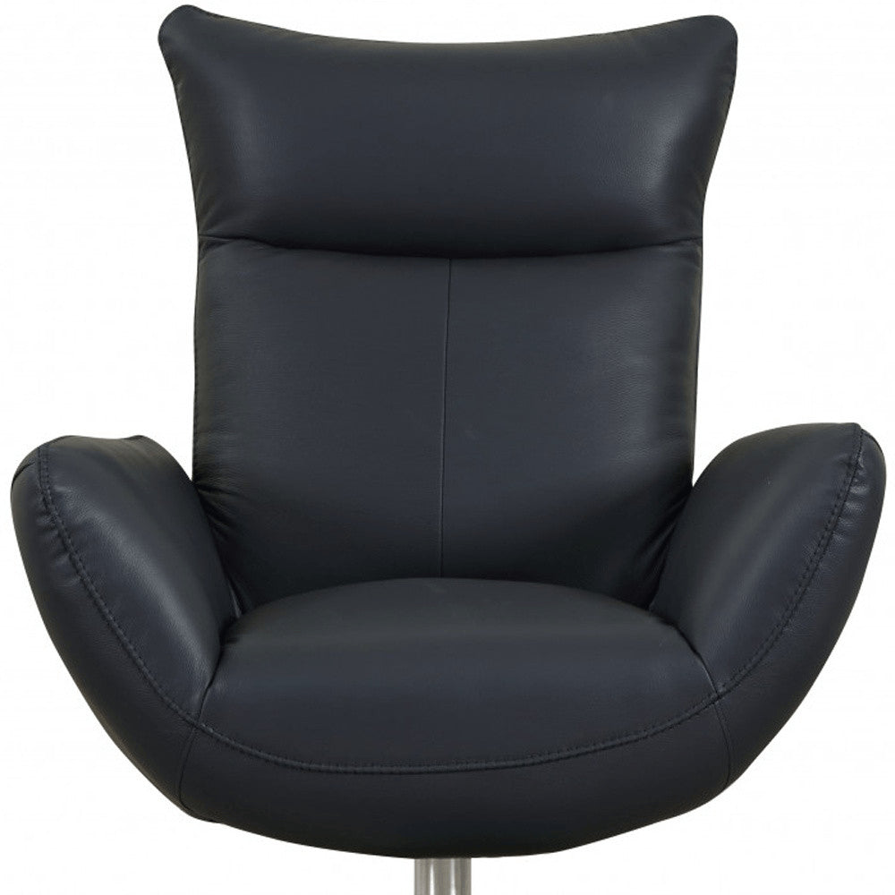 37" Blue And Silver Genuine Leather Lounge Chair HomeRoots