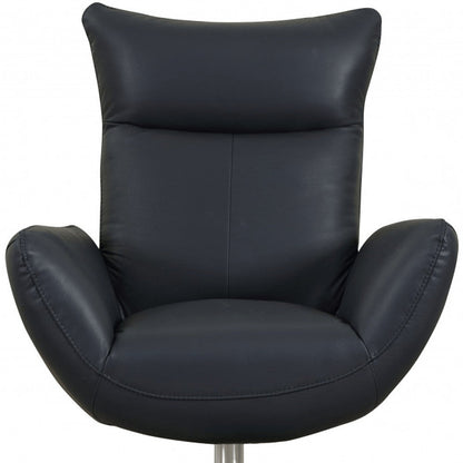 37" Blue And Silver Genuine Leather Lounge Chair HomeRoots