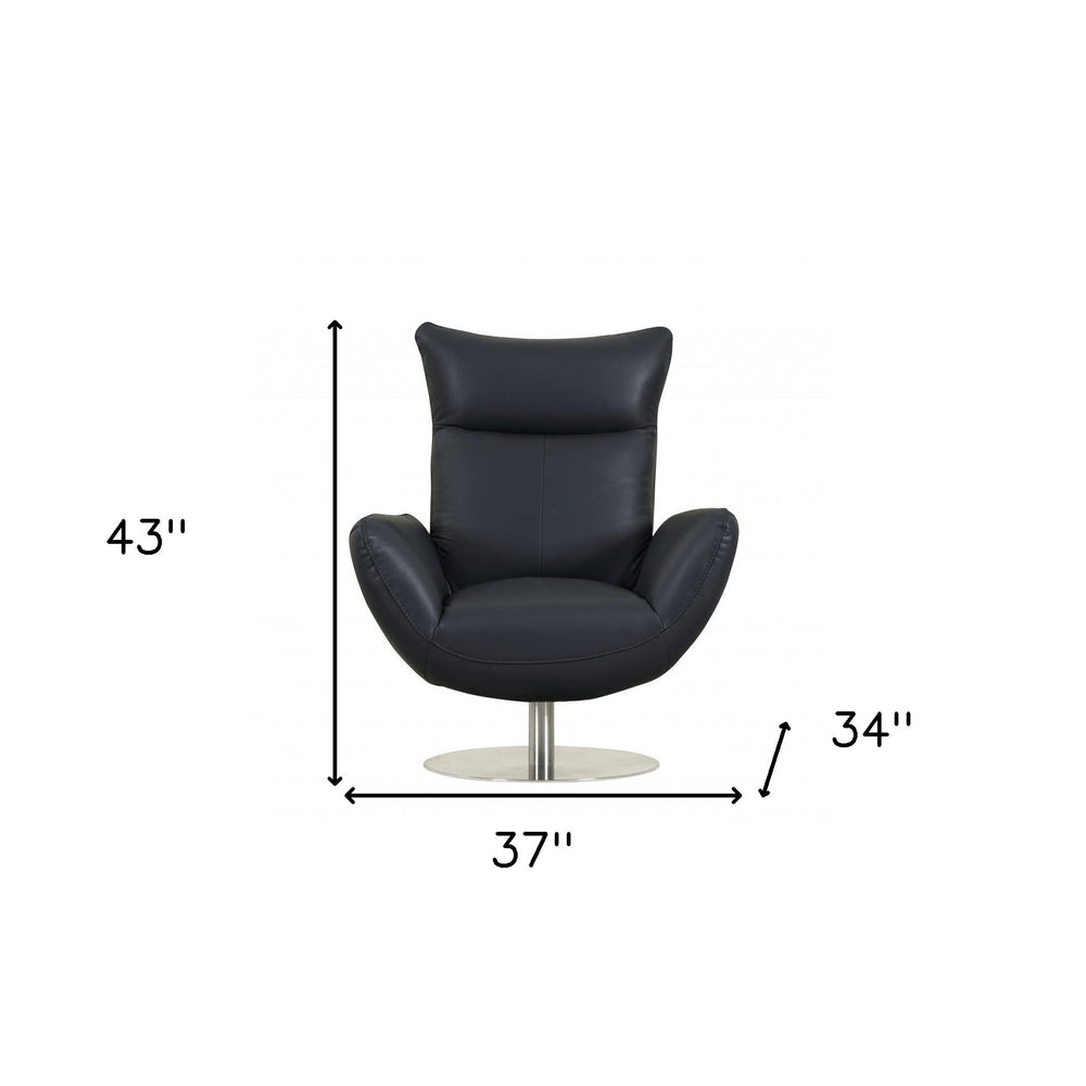 37" Blue And Silver Genuine Leather Lounge Chair HomeRoots