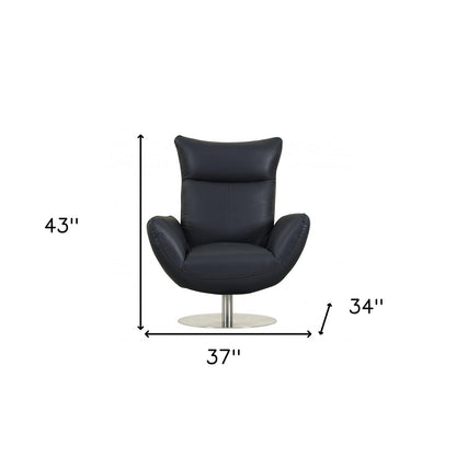 37" Blue And Silver Genuine Leather Lounge Chair HomeRoots