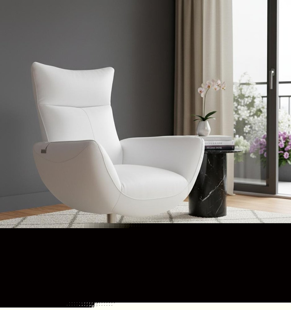 37" White And Silver Genuine Leather Lounge Chair HomeRoots