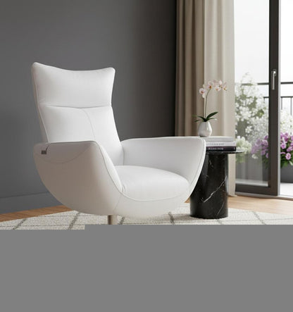 37" White And Silver Genuine Leather Lounge Chair HomeRoots