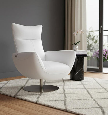 37" White And Silver Genuine Leather Lounge Chair HomeRoots