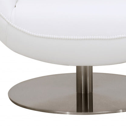 37" White And Silver Genuine Leather Lounge Chair HomeRoots