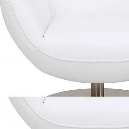 37" White And Silver Genuine Leather Lounge Chair HomeRoots