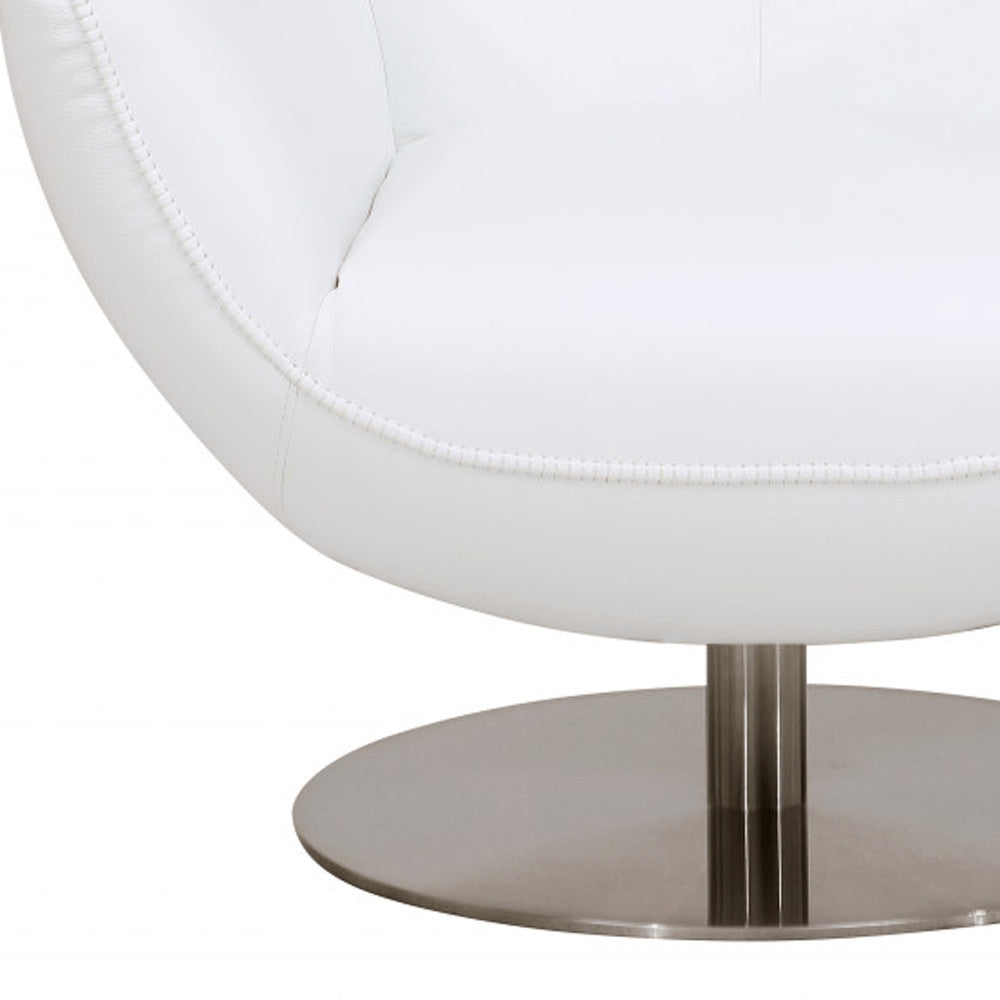 37" White And Silver Genuine Leather Lounge Chair HomeRoots