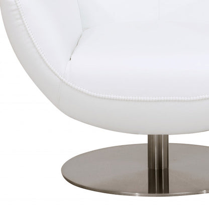 37" White And Silver Genuine Leather Lounge Chair HomeRoots