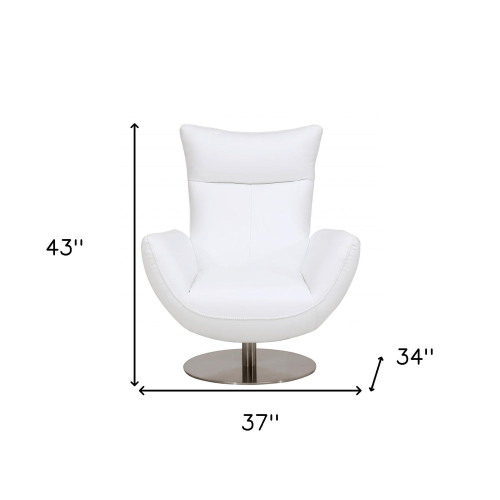 37" White And Silver Genuine Leather Lounge Chair HomeRoots