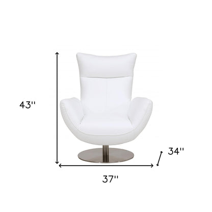 37" White And Silver Genuine Leather Lounge Chair HomeRoots