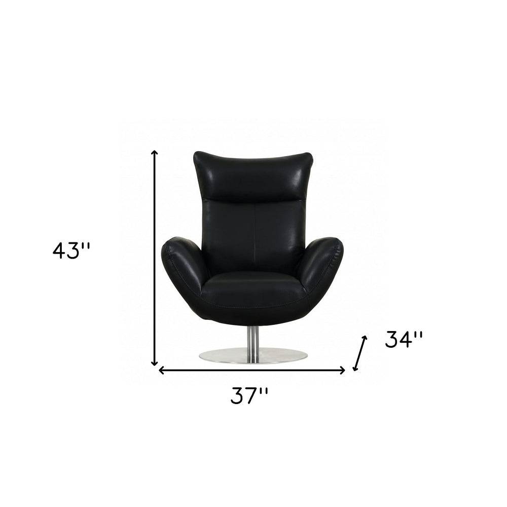 37" Black And Silver Genuine Leather Lounge Chair HomeRoots